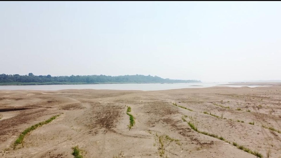 O que antes era o rio Madeira se transformou em algo desconhecido — Foto: Thiago Frota / Rede Amazônica