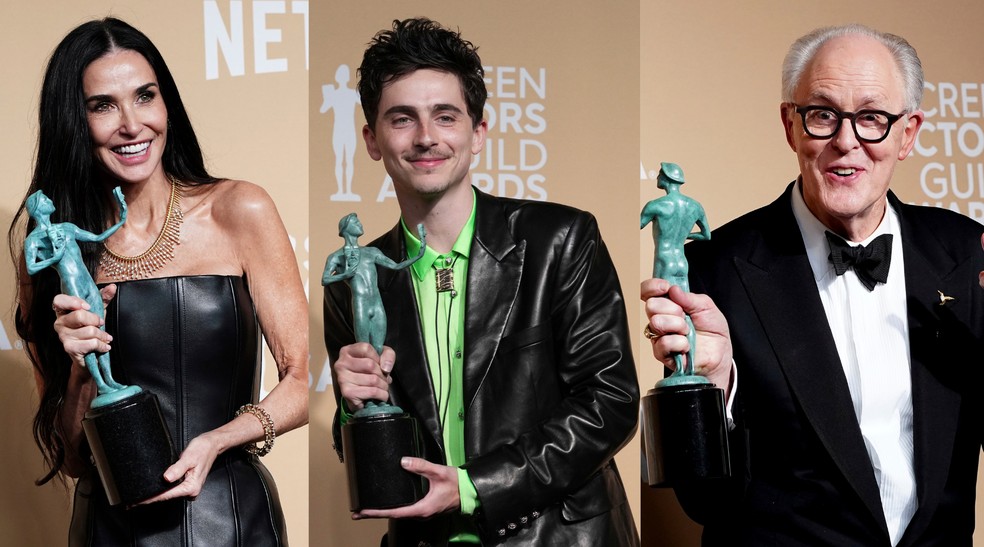 Demi Moore, Timotheé Chalamet e 'Conclave' levaram prêmios no SAG — Foto: Jordan Strauss/Invision/AP