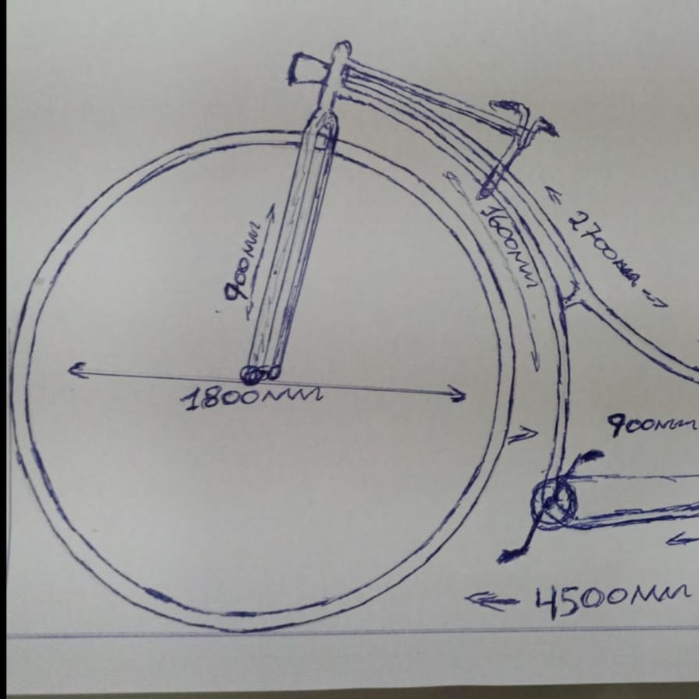 Desenho da bicicleta gigante feita por torneiro mecânico de Vila Velha, no Espírito Santo — Foto: Silas da Silva Brum