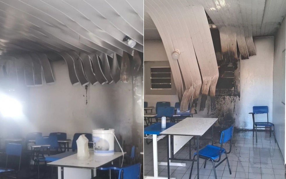 Incêndio destrói teto de sala de aula da Universidade Estadual do Piauí em Uruçuí — Foto: Reprodução