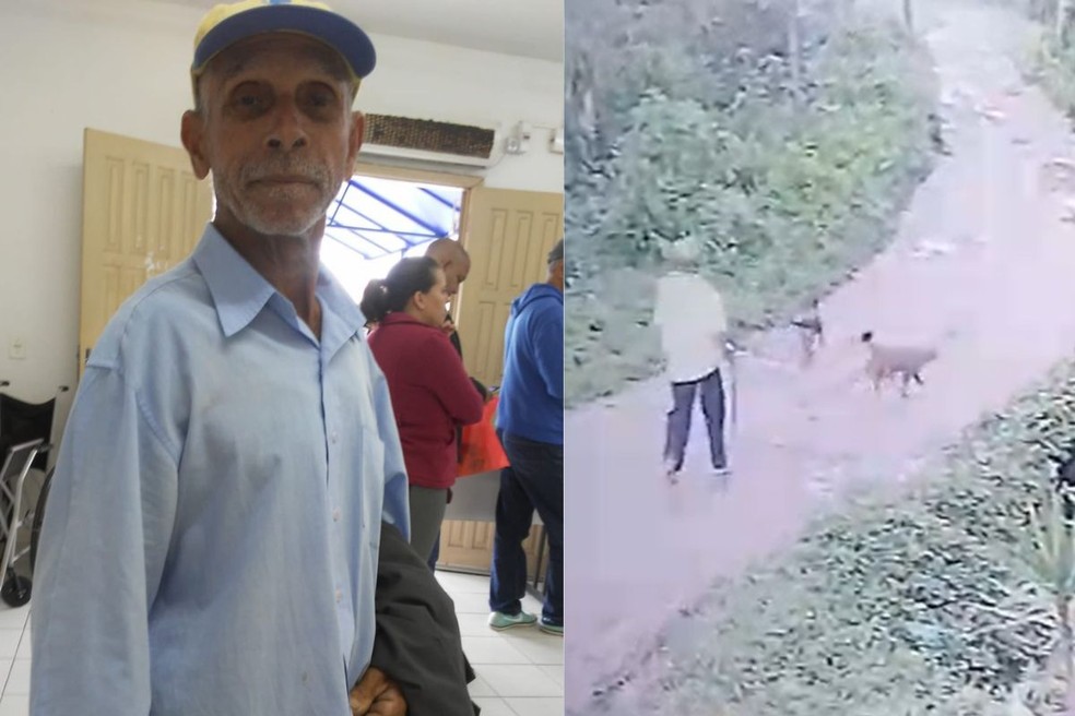 Família conseguiu imagens do idoso desaparecido caminhando por uma área rural perto da casa dele, em Itanhaém. — Foto: Arquivo pessoal