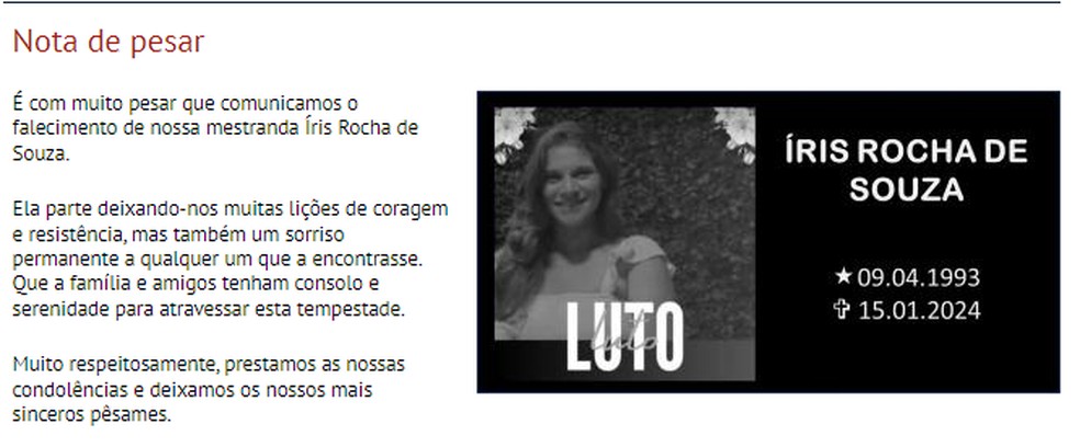 Universidade Federal do Espírito Santo (Ufes) publicou nota de pesar sobre a enfermeira que era mestranda — Foto: Reprodução/Internet