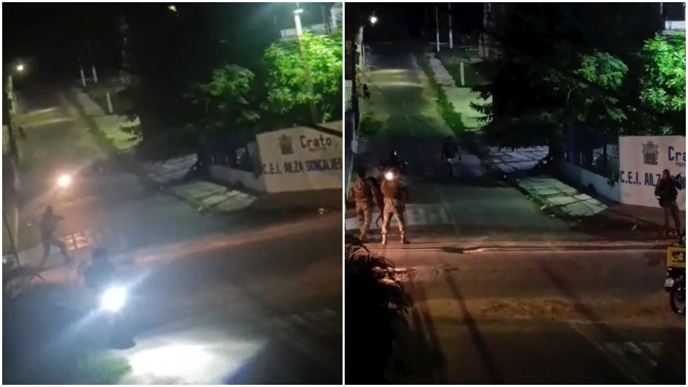 Criminosos trocaram tiros com a polícia no Crato após ataque de facção, no Ceará. — Foto: Reprodução