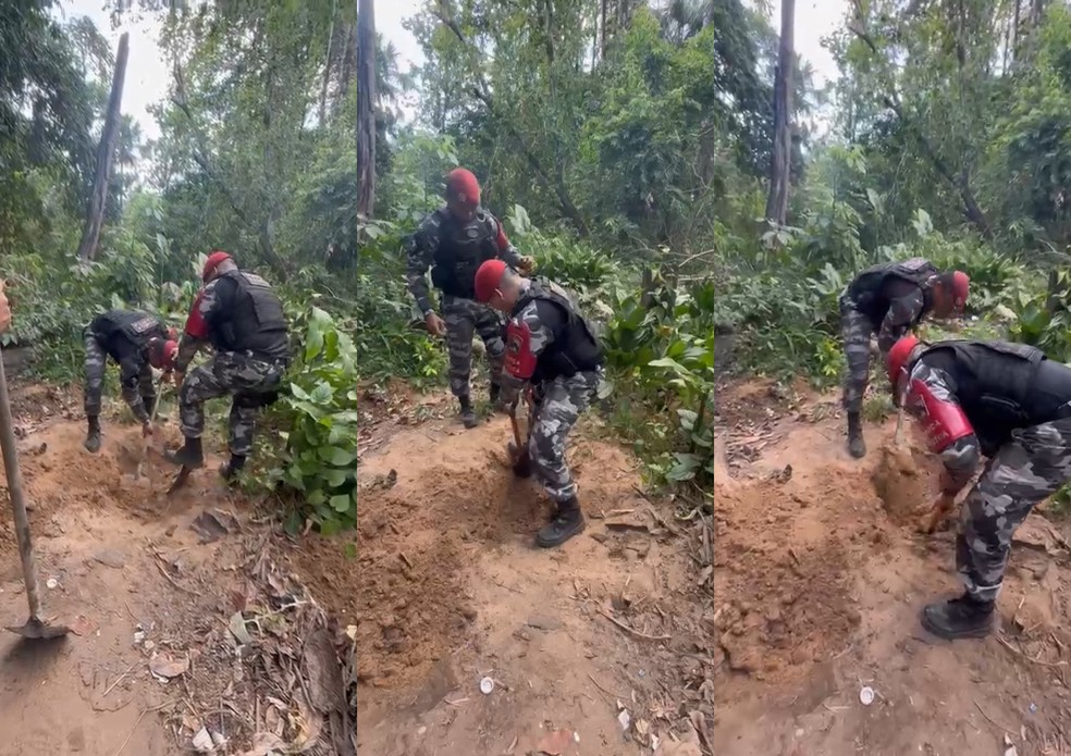 Policiais do Bope escavam terreno em busca de mais vítimas — Foto: Arquivo pessoal