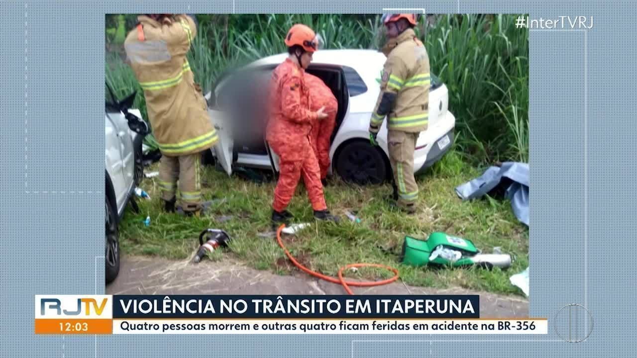 Acidente deixa quatro mortos e quatro feridos na BR-356, em Itaperuna, no RJ