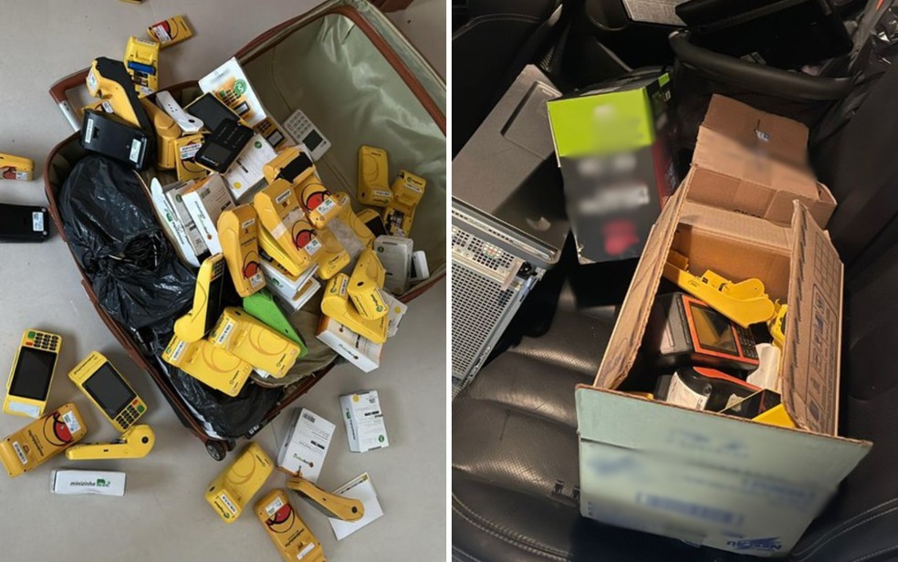 Máquinas de cartão de crédito apreendidas em operação realizada em São Paulo  — Foto: Divulgação/PF