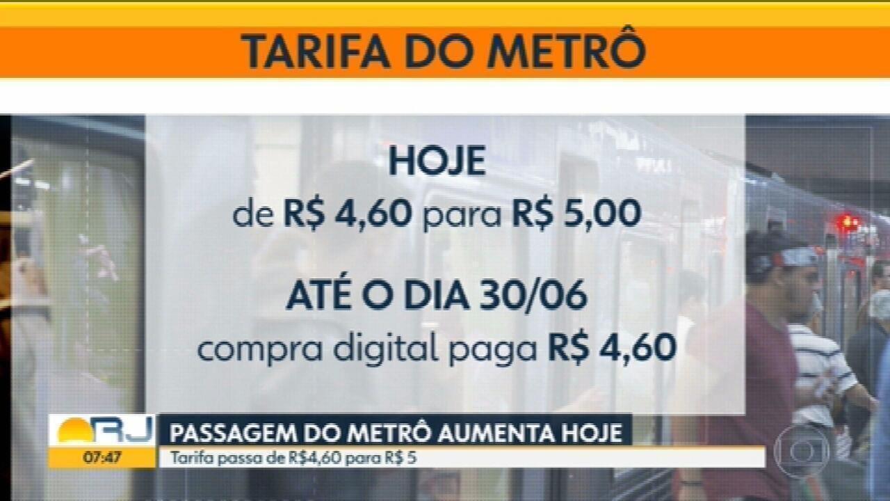Tarifa do metrô do Rio fica mais cara a partir desta quinta-feira | G1