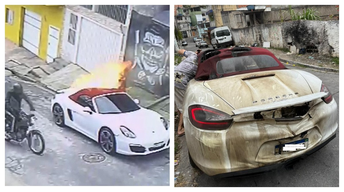 VÍDEO: dupla em moto incendeia Porsche conversível na Zona Sul de SP; prejuízo supera R$ 80 mil