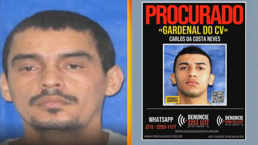 Edgar Alves de Andrade, o Doca; e Carlos da Costa Neves, o Gardenal do CV, estão entre os alvos de operação da Polícia Civil na Vila Kennedy — Foto: Reprodução/ TV Globo