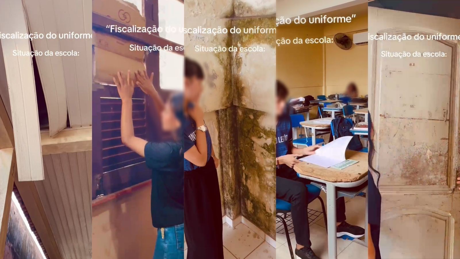 Alunos de escola pública no Pará mostram cotidiano com falta de água, forro cedendo, janelas improvisadas e salas que viraram depósitos