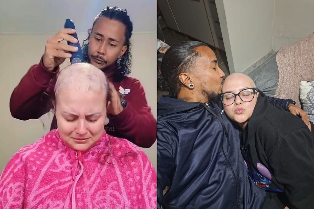 Marido raspa cabelo de esposa com câncer em gesto de apoio e vídeo emociona internautas