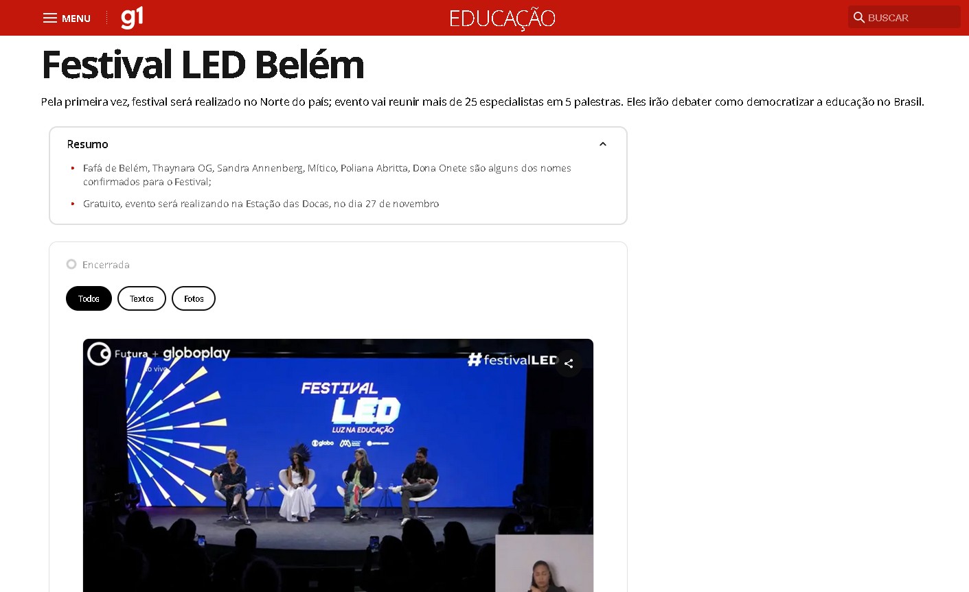 Festival LED em Belém: saiba como assistir à transmissão do g1