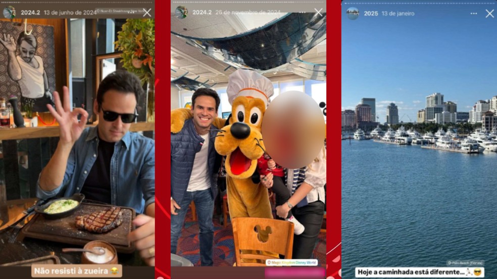 Fotos do magistrado nos EUA em junho e novembro de 2024 e maio de 2025. — Foto: Reprodução