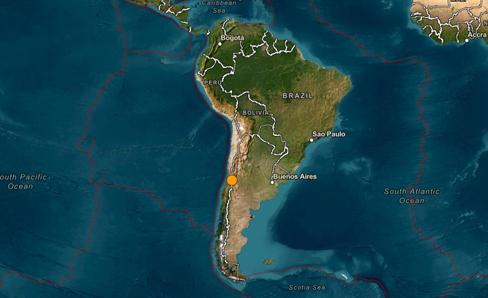 Terremoto provocou desabam,ento em mina subterrânea de cobre, no Chile — Foto: Reprodução/USGS
