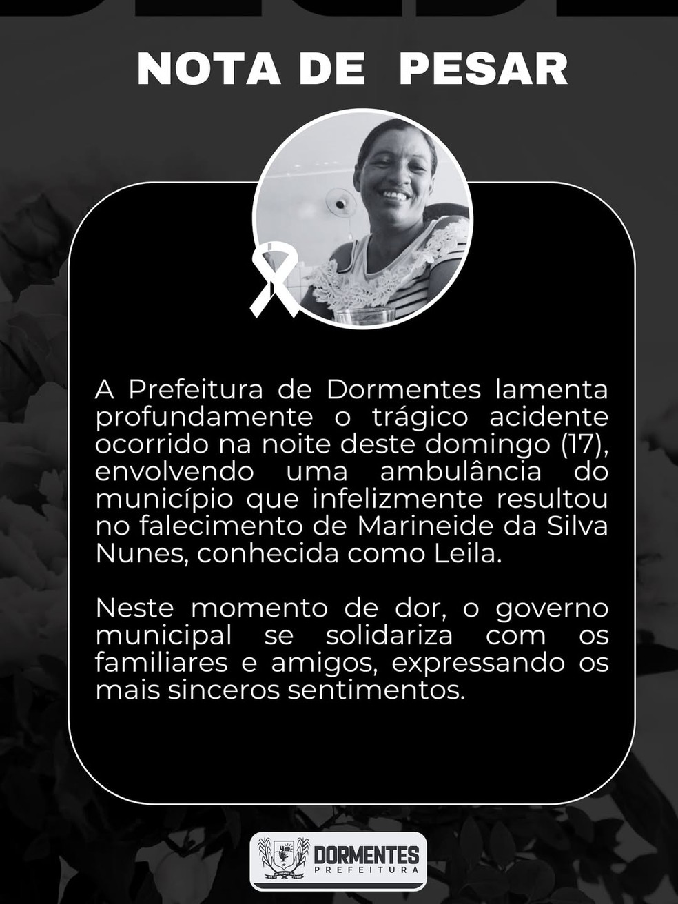 Nota da prefeitura de Dormentes — Foto: Reprodução / Redes Sociais