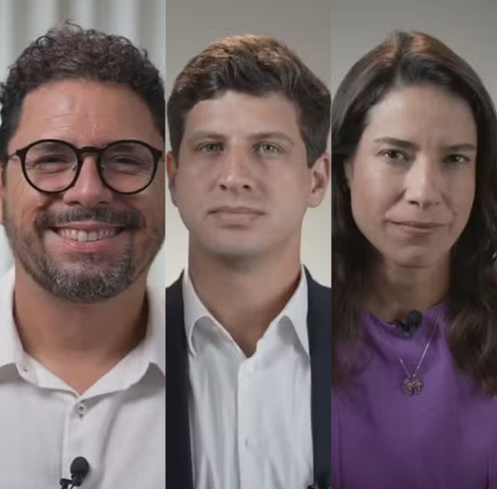 Ivan Moraes (PSOL), João Campos (PSB) e Raquel Lyra (PSD) foram convidados para o debate da TV Globo — Foto: Montagem/g1