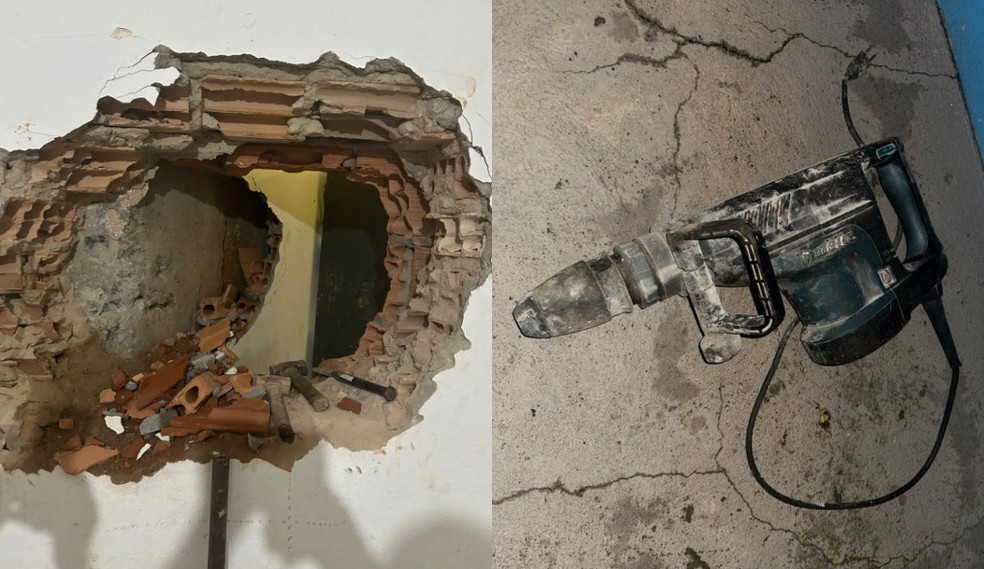 Marretas e uma ferramenta elétrica foram encontradas pelos agentes no local — Foto: Redes sociais