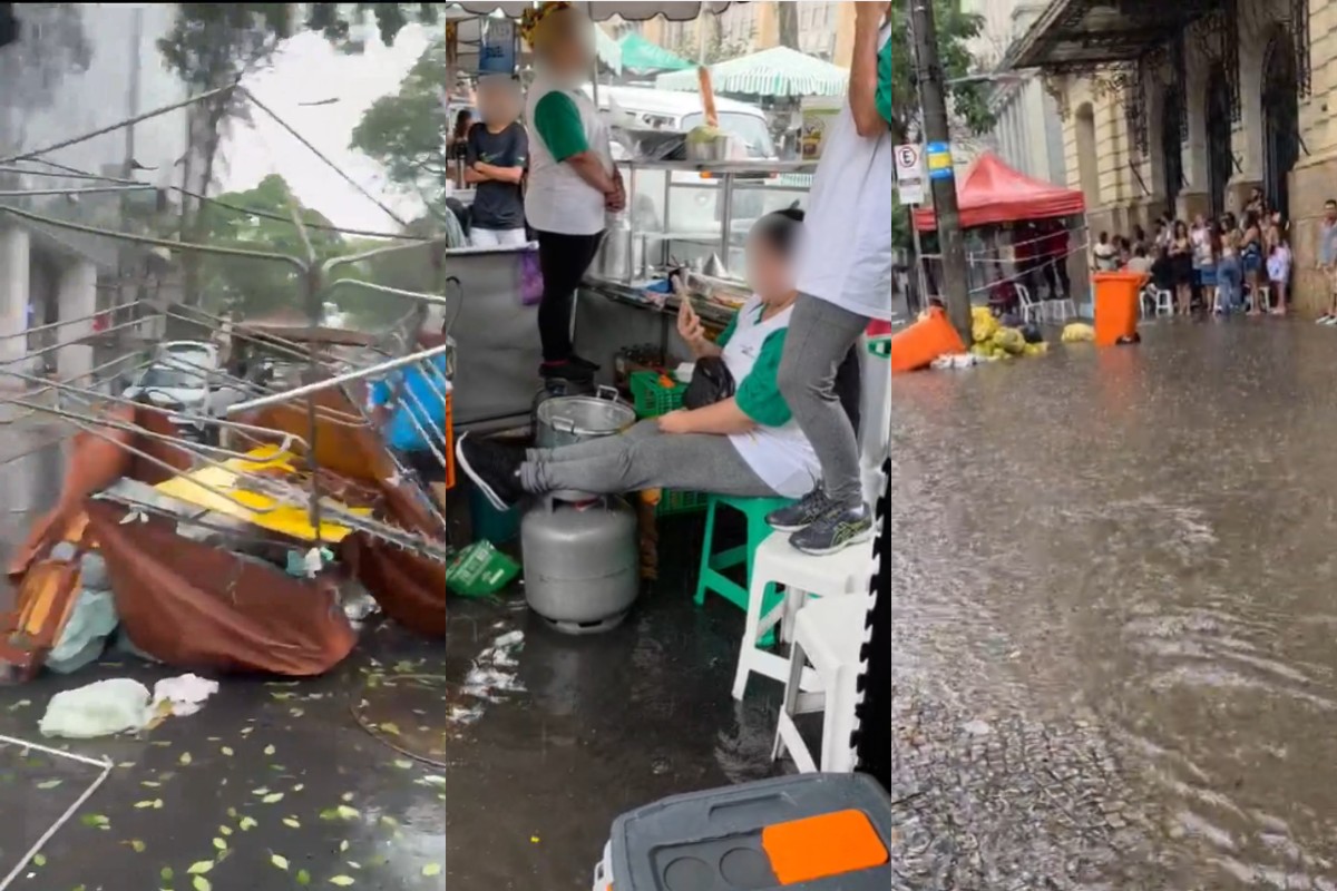 Chuva forte causa estragos na Feira Hippie de BH