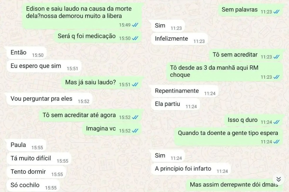 Mensagens enviadas por Edson Ã  famÃ­lia â Foto: Redes sociais