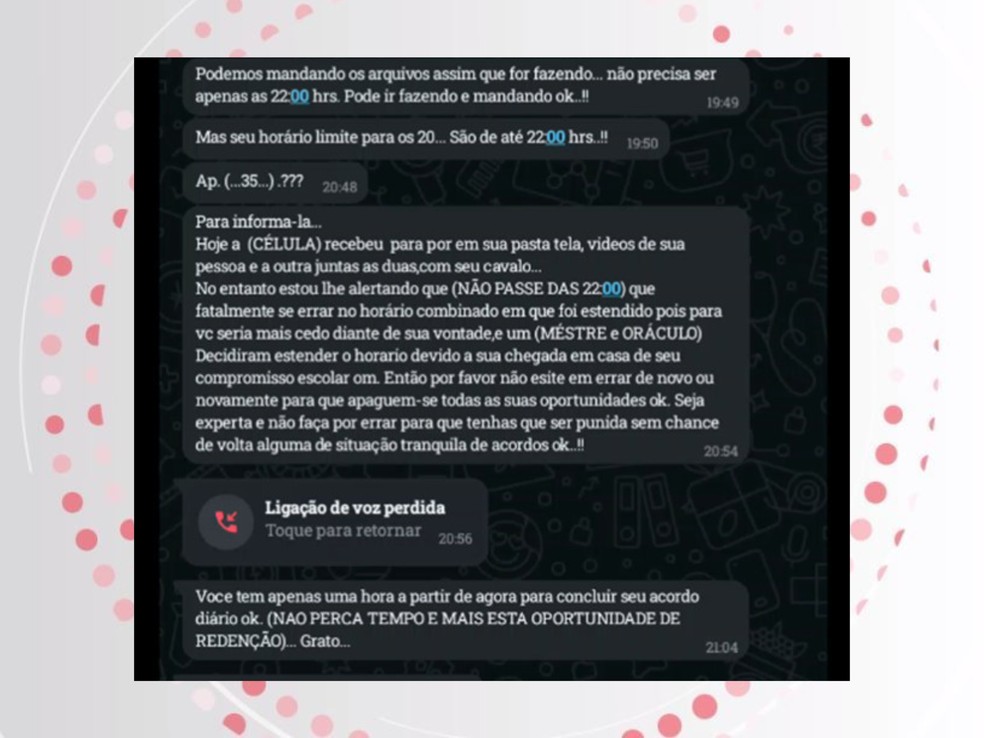 Mensagens que suspeitos enviavam às adolescentes. — Foto: Divulgação/RPC