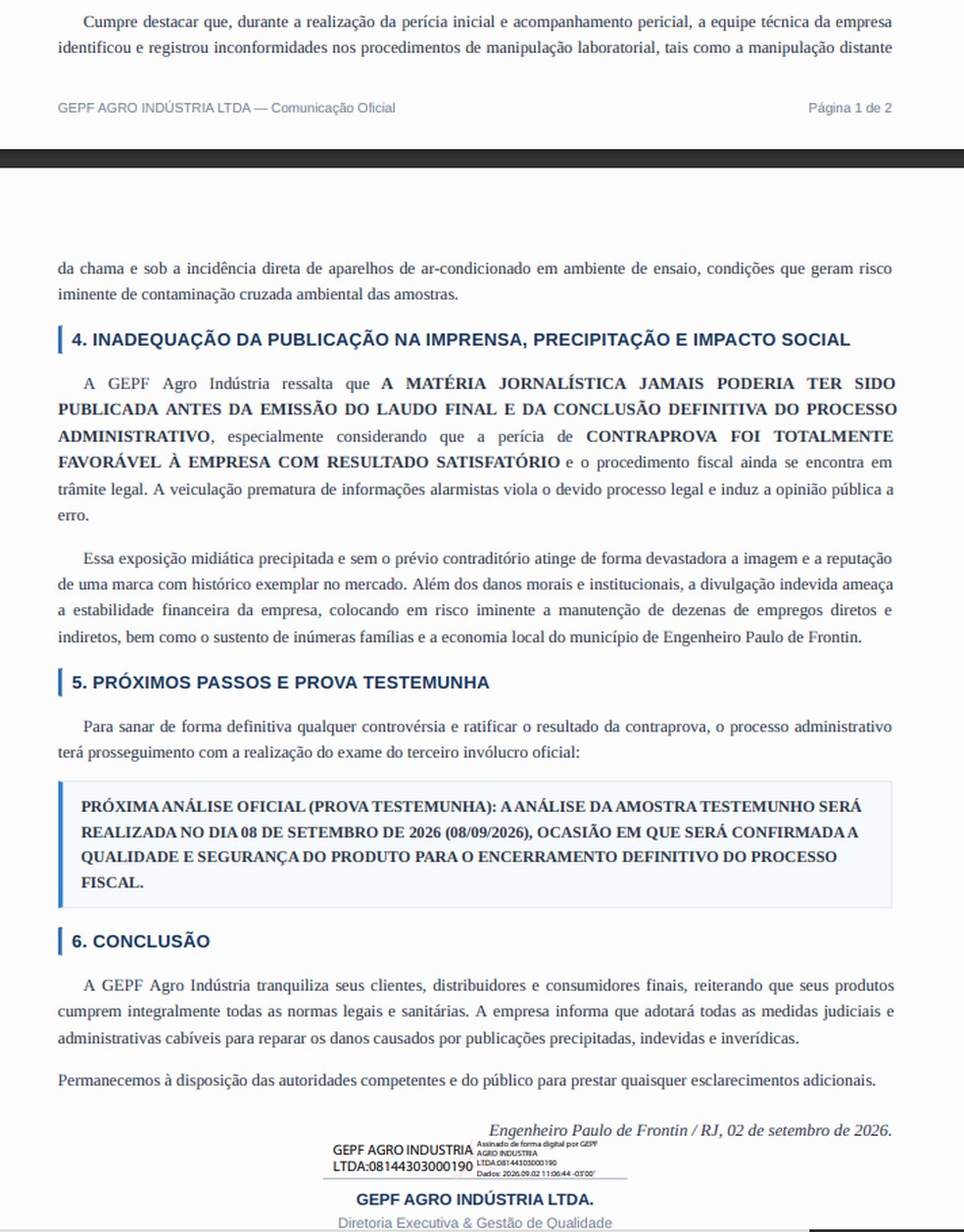 Continua��o da nota da GEPF � Foto: Divulga��o