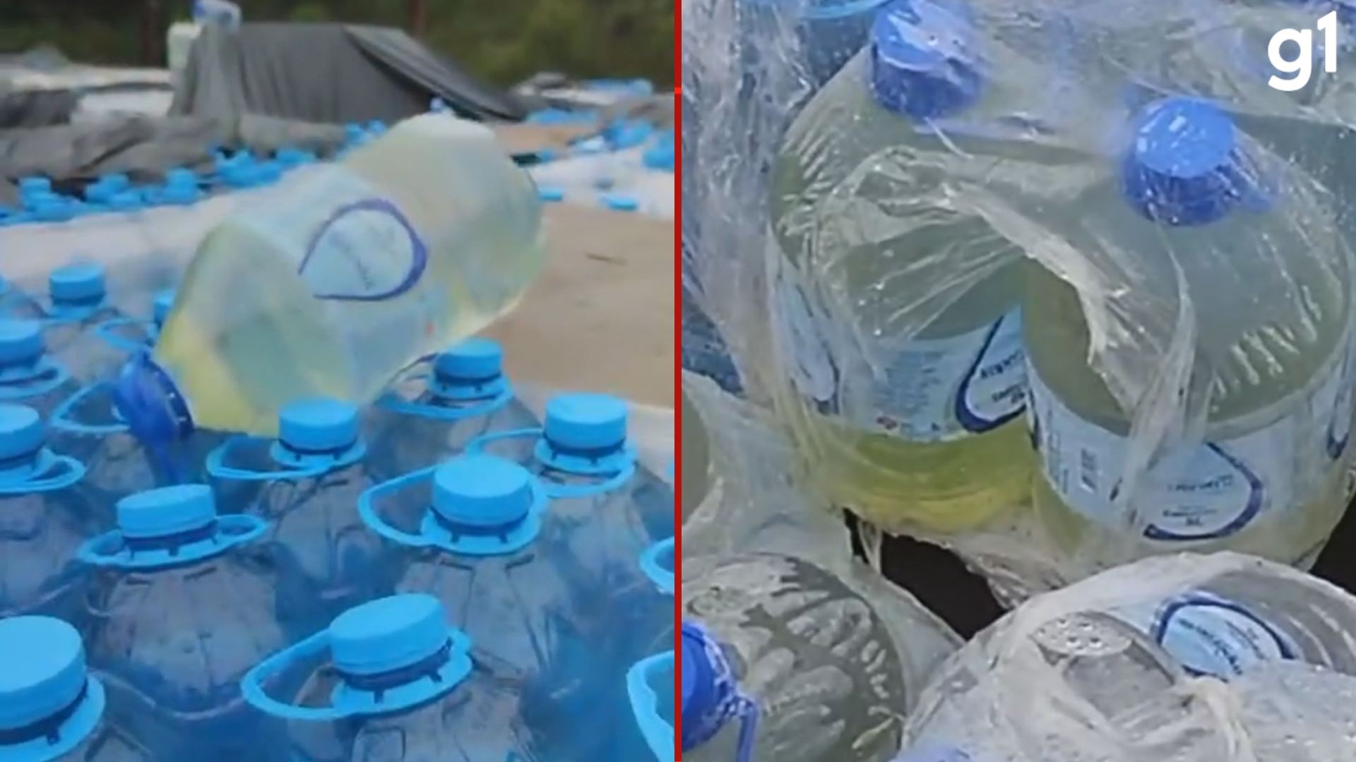 Voluntários flagram litros de água com coloração esverdeada e mal armazenados em central da Defesa Civil no RS