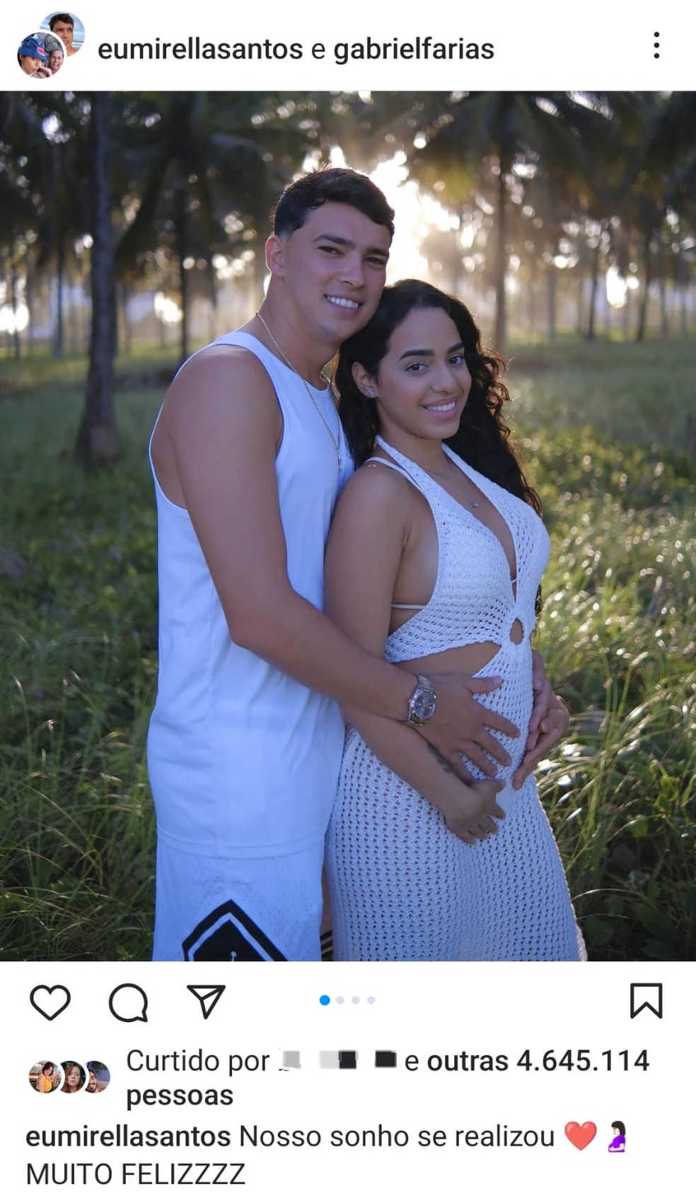 Mirella Santos e Gabriel Farias posam juntos para anunciar gravidez do primeiro filho do casal — Foto: Reprodução/Instagram