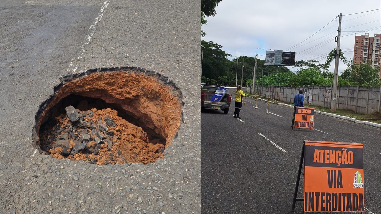 Buraco interdita trecho da Avenida Raul Lopes, em Teresina; infiltração é identificada