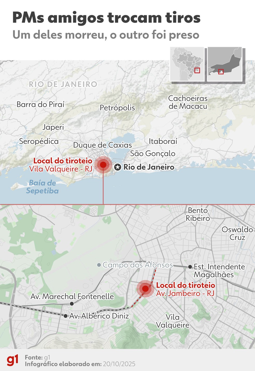 Mapa mostra onde foi o tiroteio — Foto: Infografia: Veronica Medeiros/g1