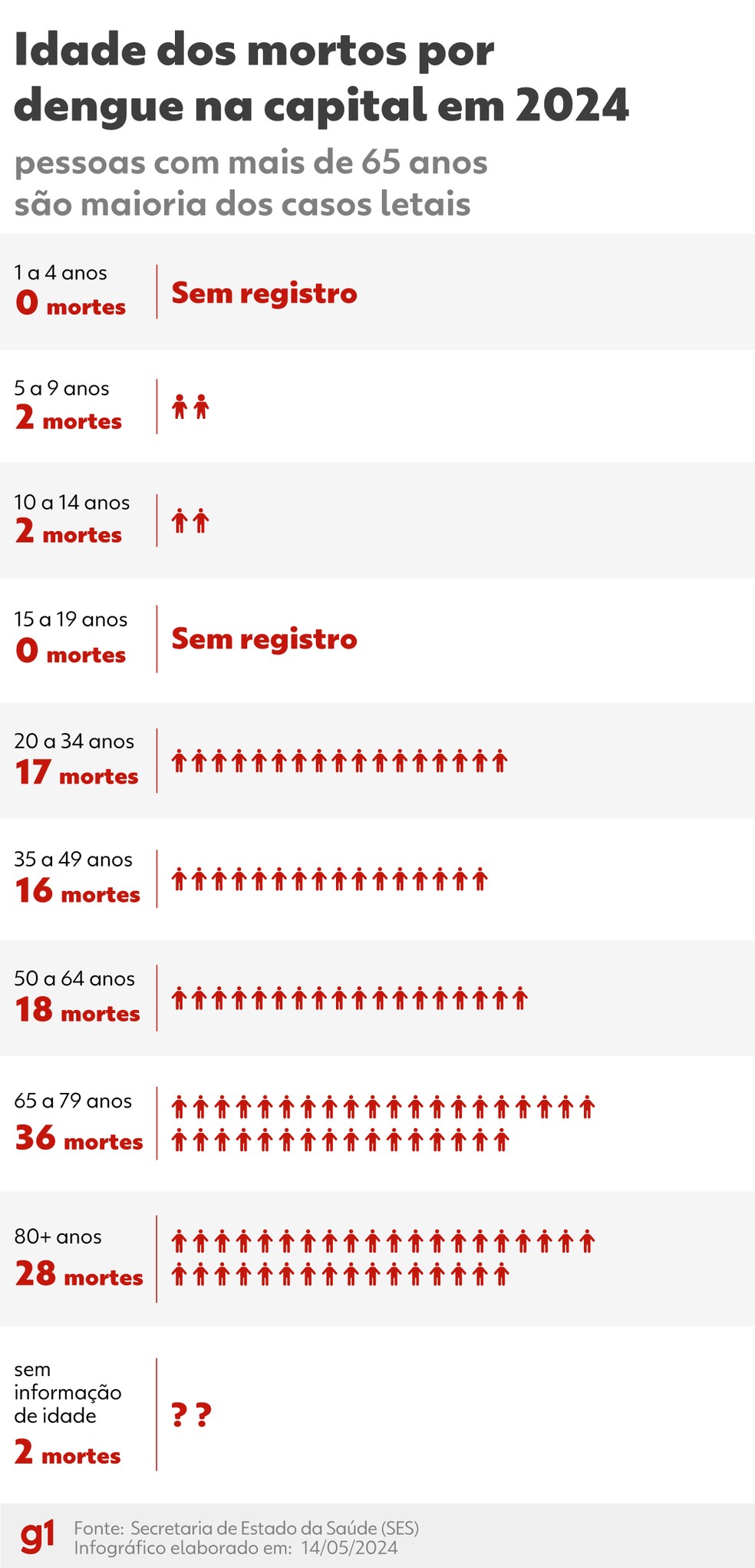 Faixa etária dos óbitos por dengue na cidade de São Paulo em 2024 — Foto: Arte/g1
