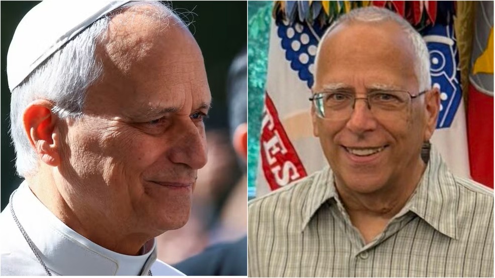 Robert Prevost, o papa Leão XIV, e seu irmão Louis Prevost. — Foto: Foto: AFP e Wikimedia Commons