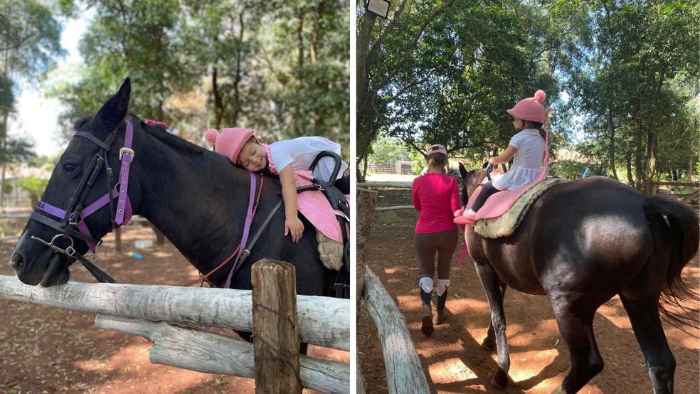 A pequena Maju, de apenas 3 anos, tem aulas regulares há mais de 1 ano. — Foto: Arquivo pessoal