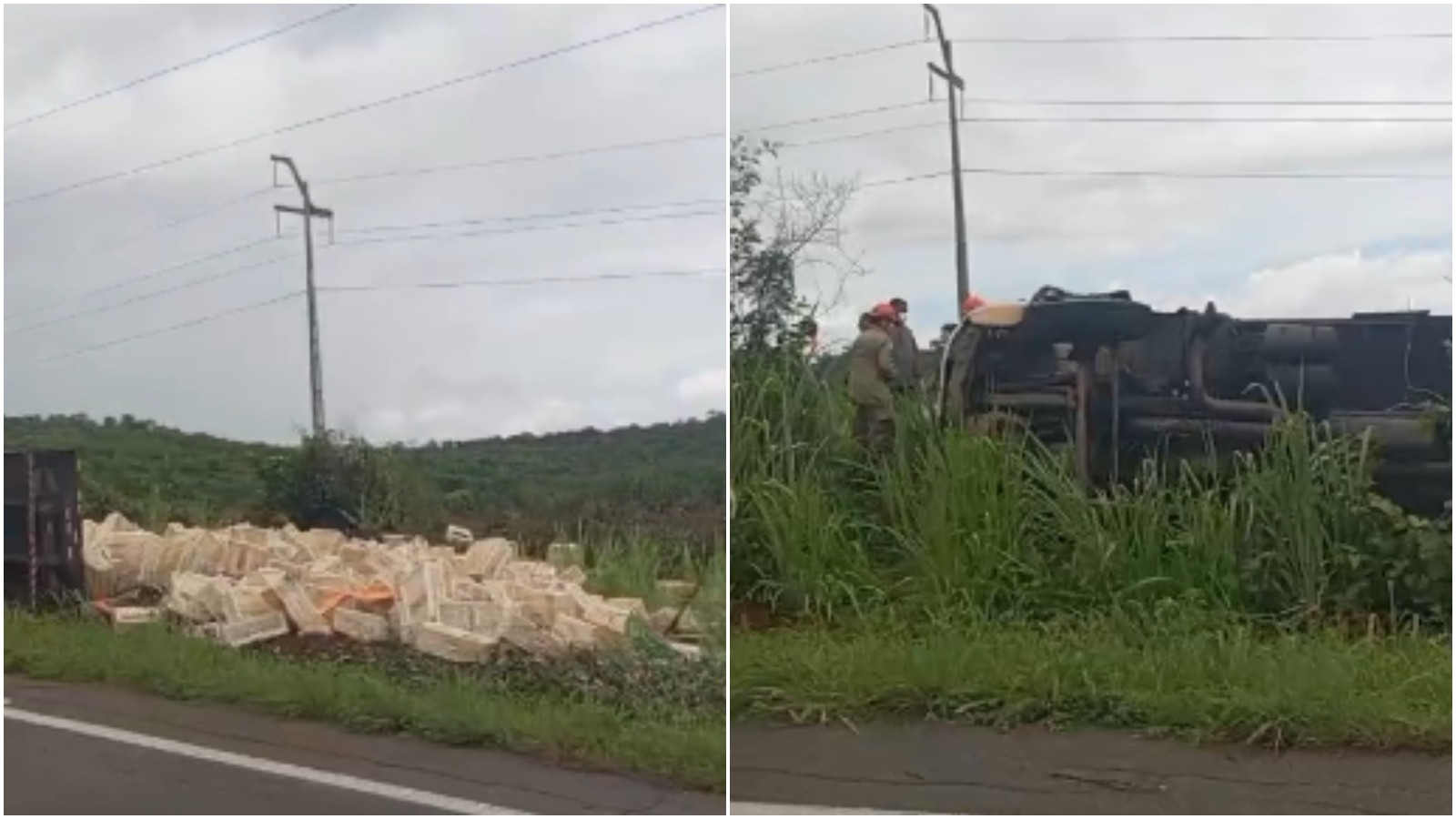 Motorista morre após caminhão com carga de frangos tombar na CE-060