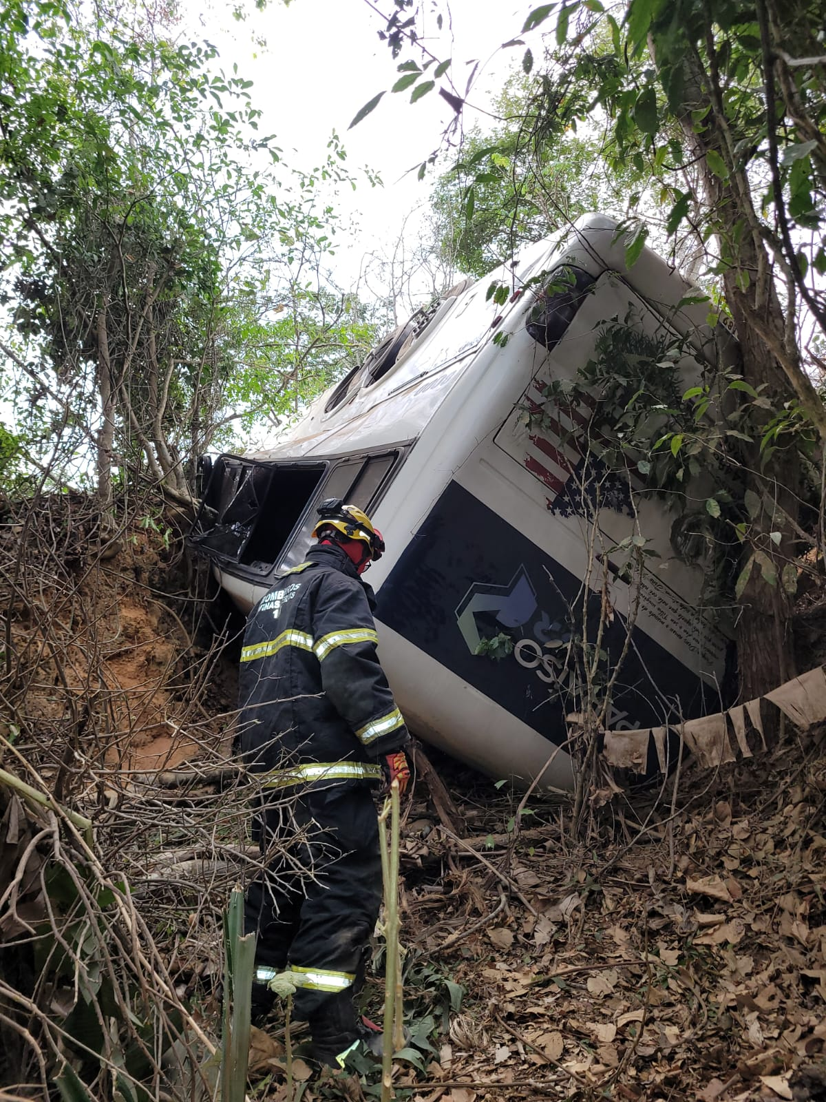 
Ônibus cai em ribanceira durante acidente grave na BR-381, em Periquito 