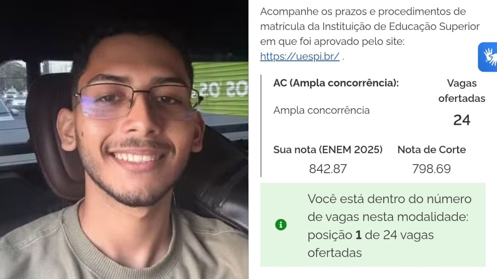 Jovem que estudava de 8 a 10 horas por dia é aprovado em 1º lugar em Medicina na Uespi: 'felicidade indescritível' 