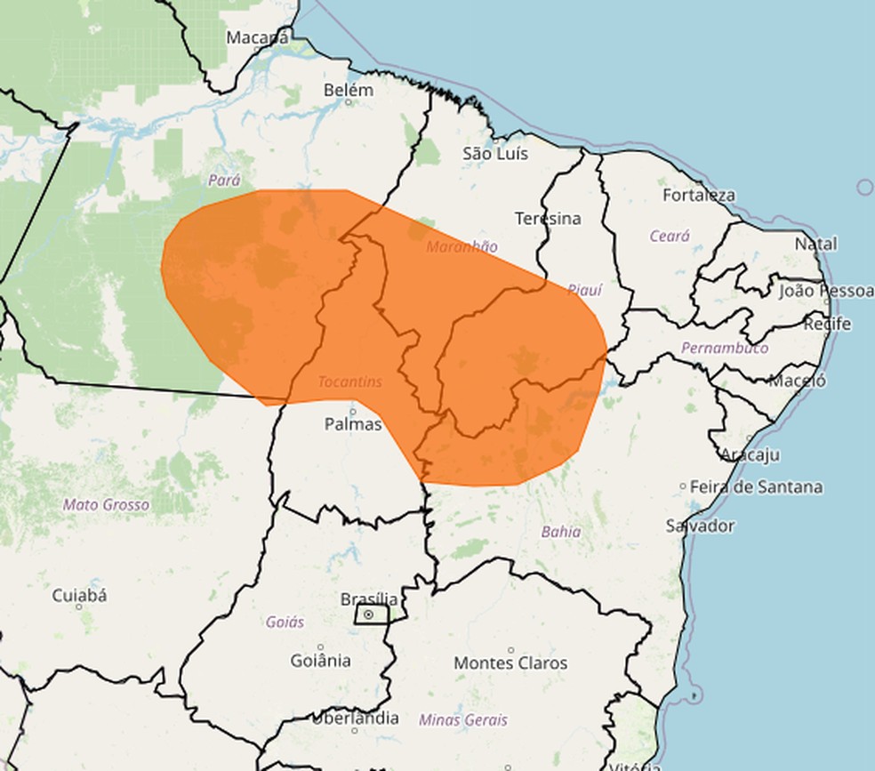 Região em laranja deve ter grandes acumulados de chuva nos próximos dias. — Foto: Inmet