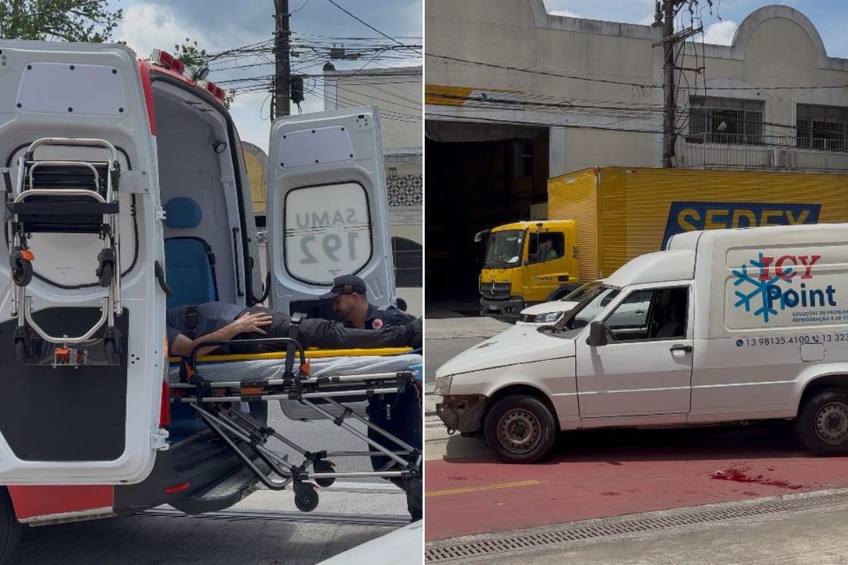 Motorista bate em caminhão dos Correios e é hospitalizado em Santos; VÍDEO