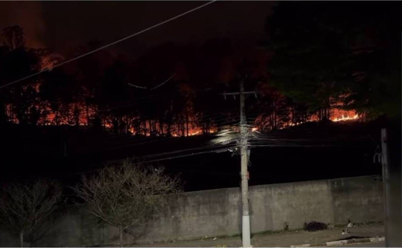 Incêndio atinge área de vegetação próxima ao Parque Cidade Natureza, em Arujá