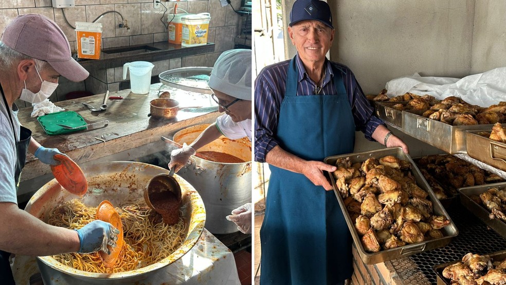 Festa da Macarronada celebra padroeiro de Pedrinhas Paulista com uma tonelada de frango assado e 300kg de polenta — Foto: Emerson Sanchez/TV TEM