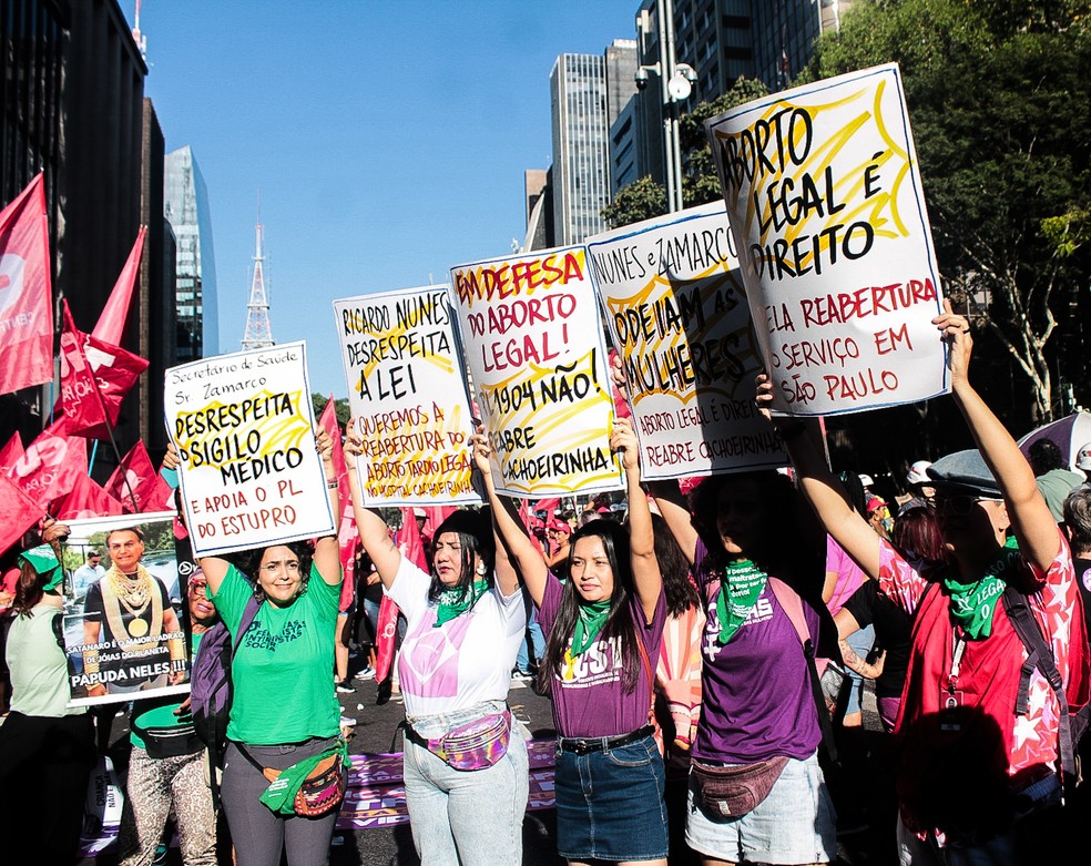 Manifestantes protestam na Paulista. — Foto: GABRIEL SILVA/ATO PRESS/ESTADÃO CONTEÚDO