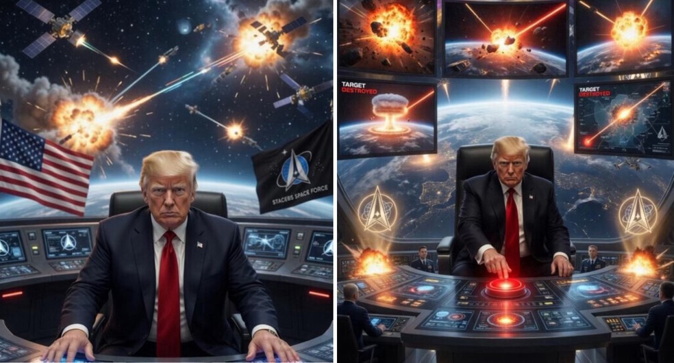 Donald Trump em montagem feita por IA — Foto: Truth Social / Reprodução