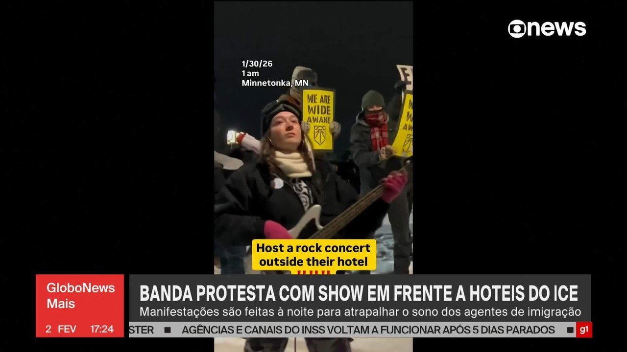 Músicos fazem apresentação de rock como protesto em frente a hotel de agentes do ICE: 'Não vão dormir'; VÍDEO