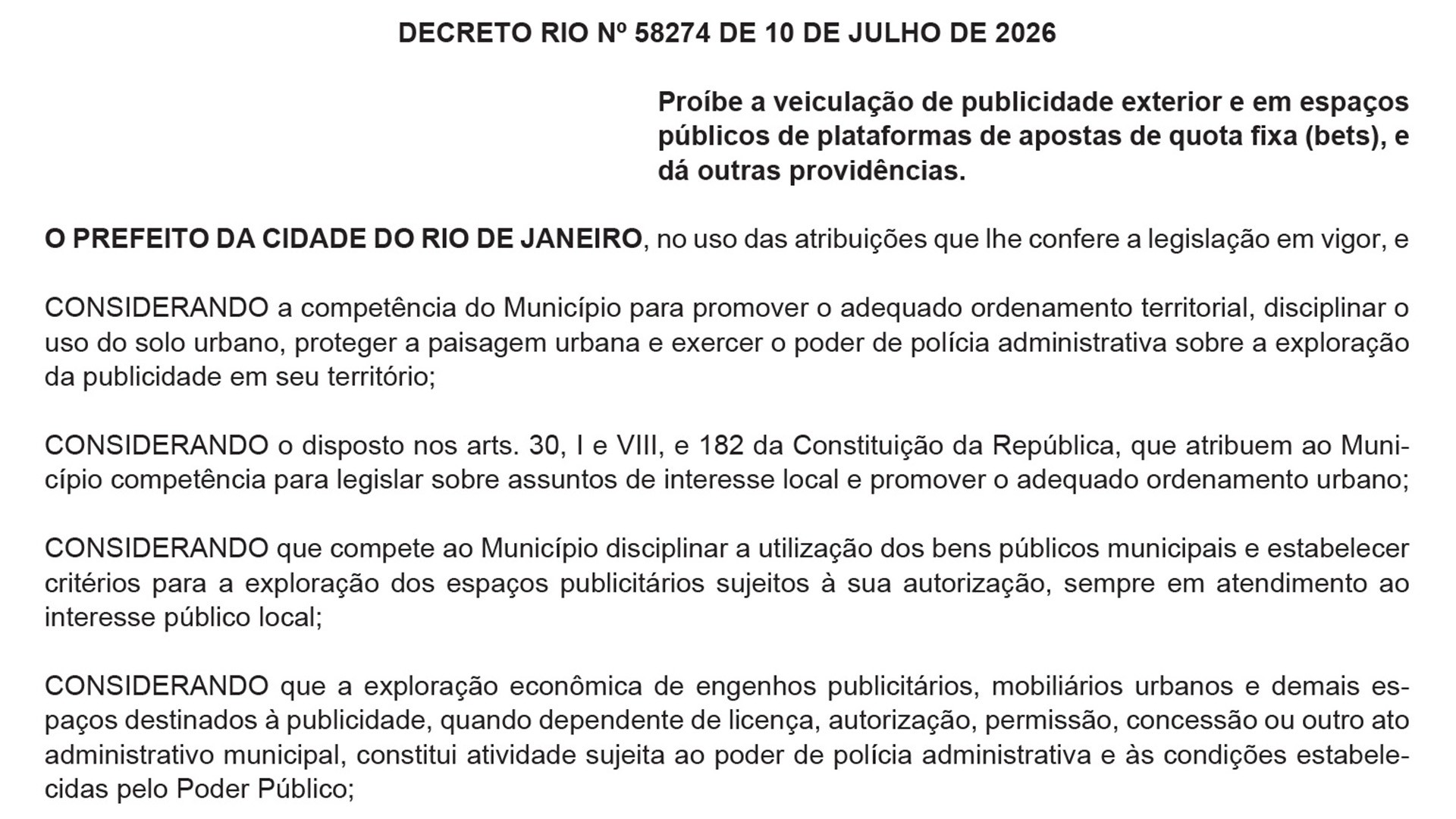 Rio proíbe publicidade de plataformas de apostas em espaços públicos
