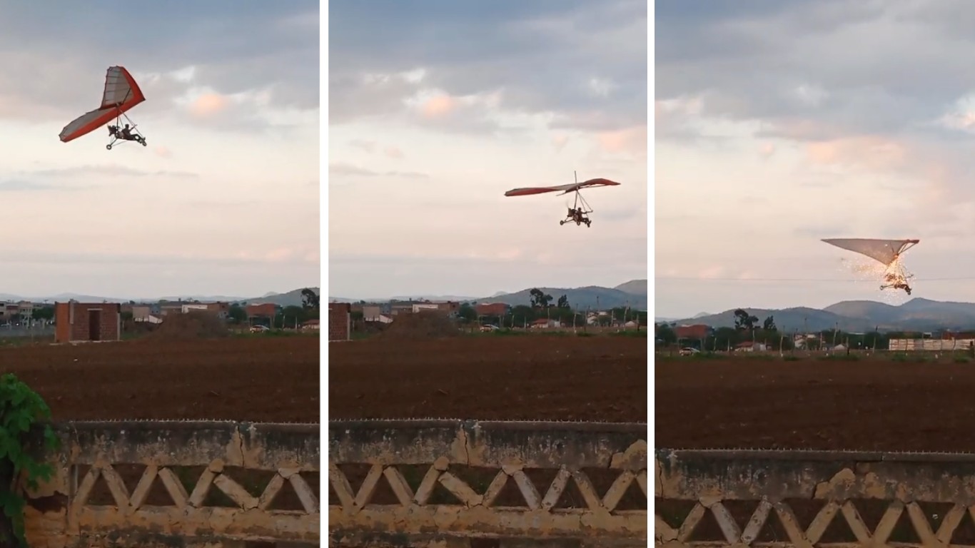 Piloto de ultraleve atinge fios de energia durante pouso em Riacho das Almas; VÍDEO