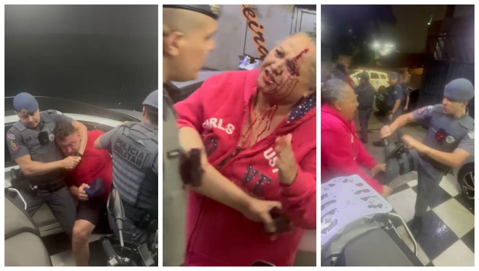 Policiais agridem família durante abordagem na garagem deles — Foto: Reprodução