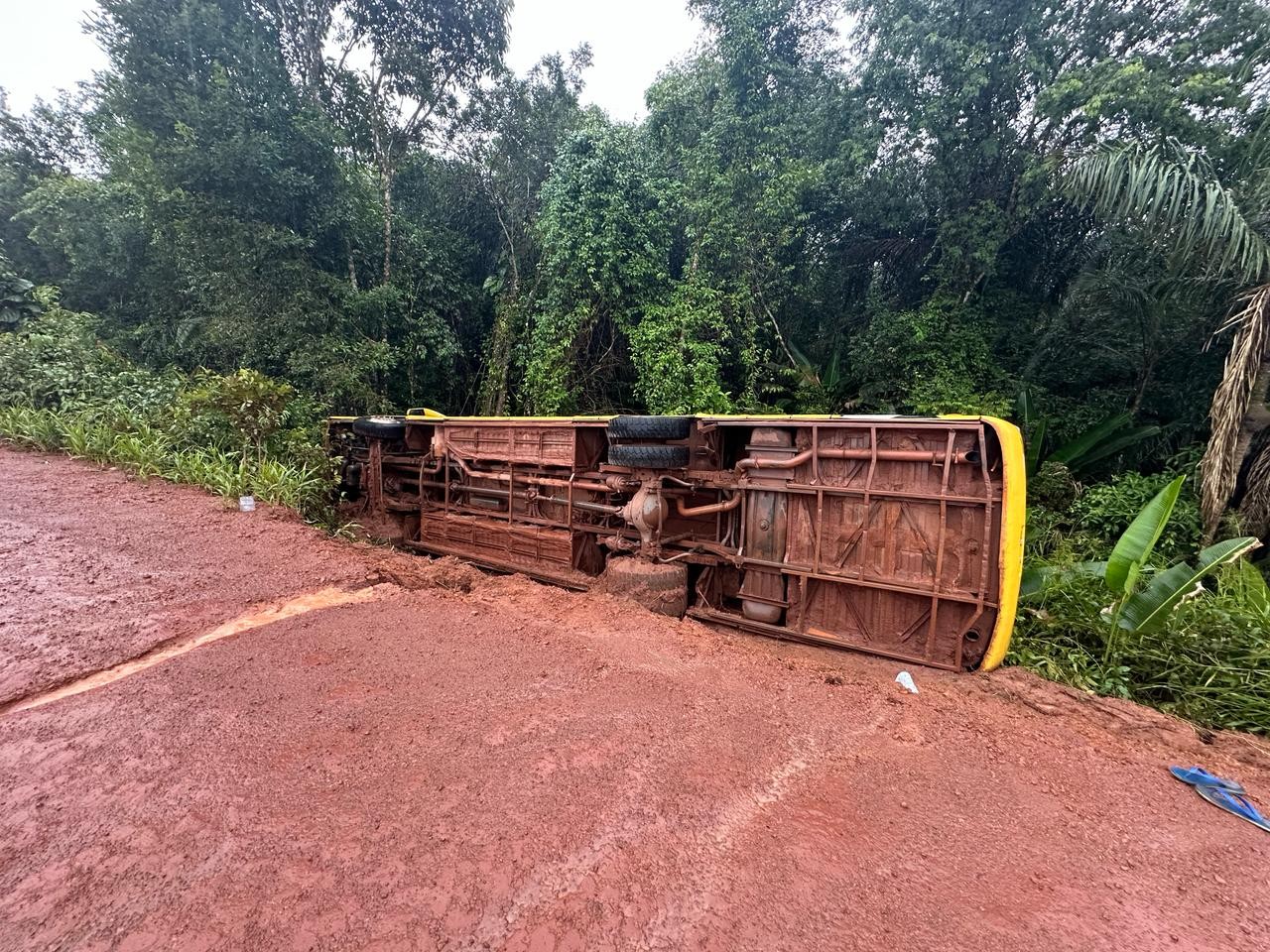 Ônibus que saiu de Macapá para Laranjal do Jari tomba na BR-156; VÍDEO 