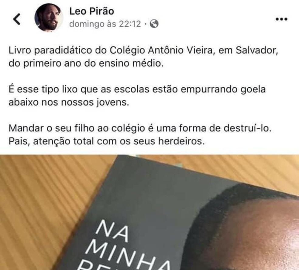 Publicitário critica escola nas redes sociais por usar livro de Lázaro Ramos, post viraliza e internautas apontam racismo  — Foto: Reprodução/Facebook