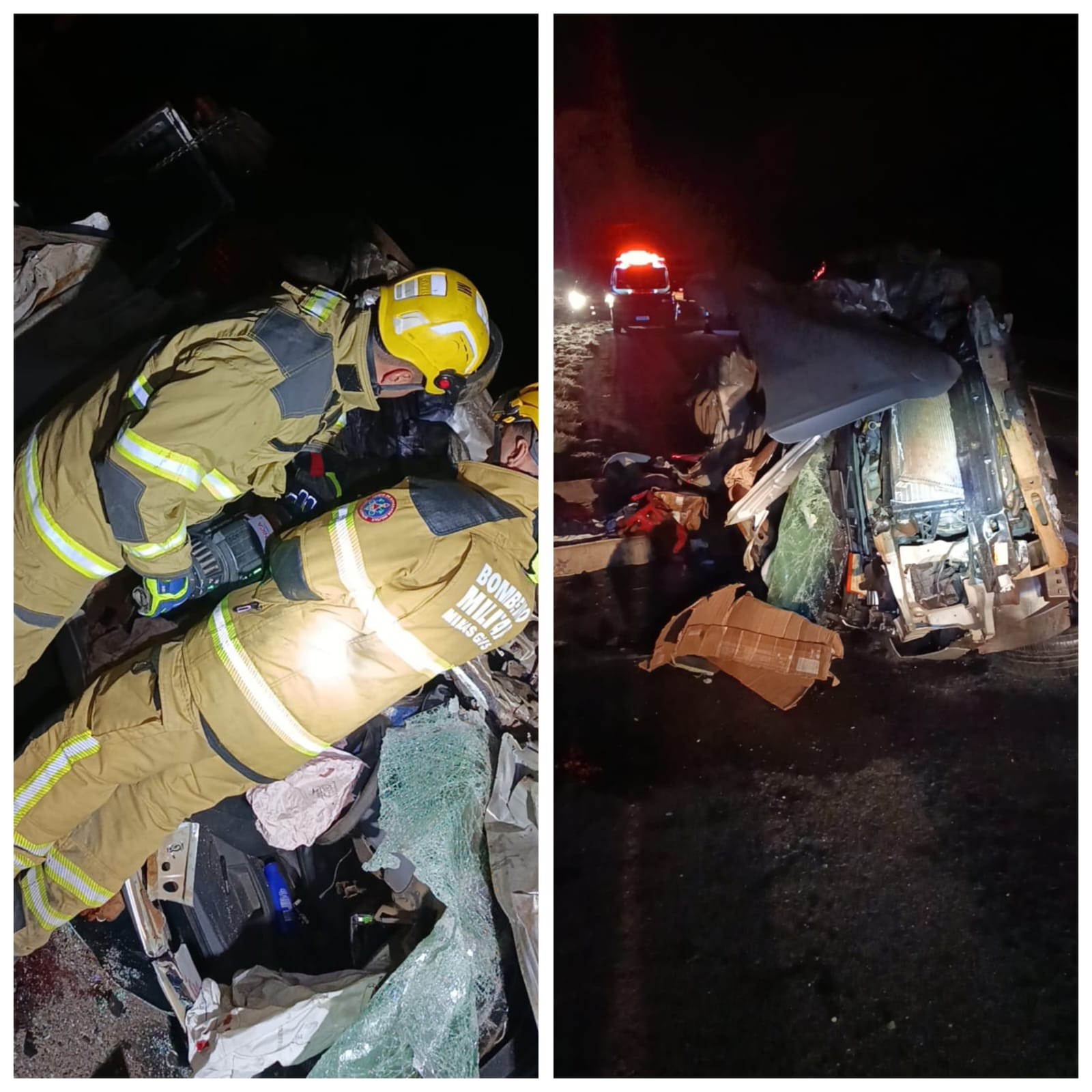 Batida entre caminhonete e carretas deixa dois mortos na BR-040, em Três Marias