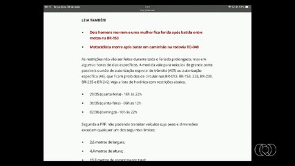 g1 Tocantins: Operação da PRF vai restringir tráfego de veículos em BRs