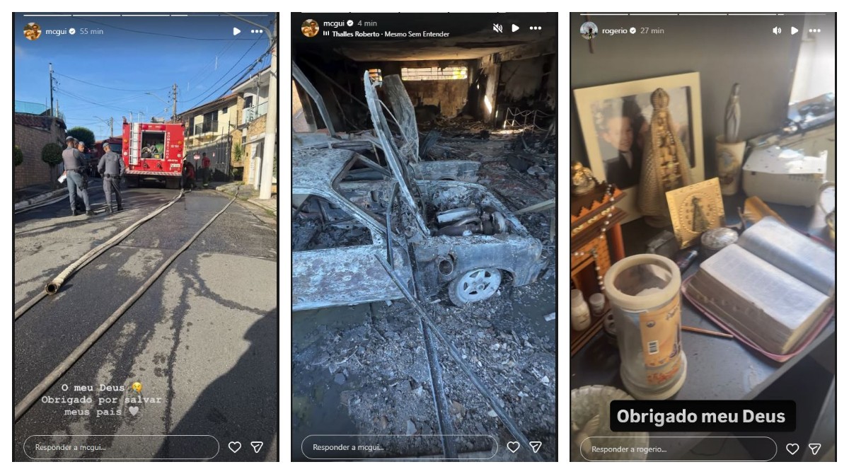 Casa dos pais de MC Gui pega fogo e mobiliza bombeiros em SP: ' Era pra mim tá morto nessa hora', diz pai